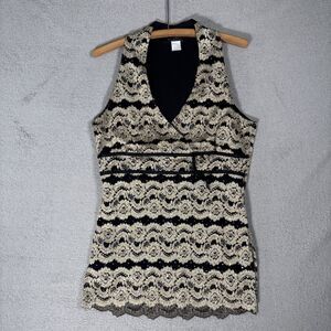 VNTG Bay Studios Black Gold Lace‎ Sequin Baby Doll Top Womens M Y2K Fairy Glam